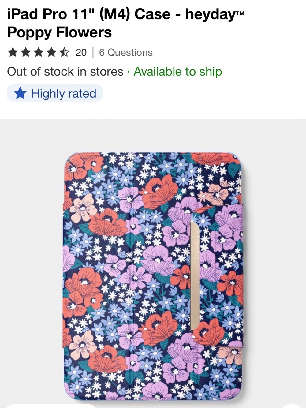 heyday Navy Floral Tablet Folio with Orange & Lavender Blooms
